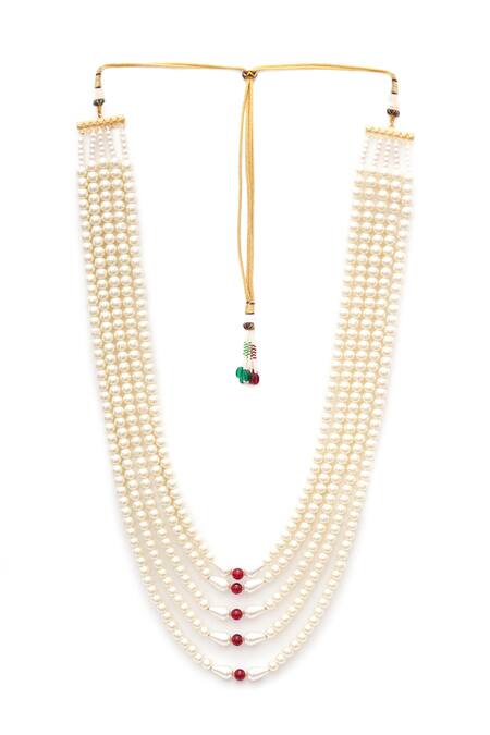 Buy_Ruby Raang_White Colorblock Beaded Layered Necklace _Online_at_Aza_Fashions
