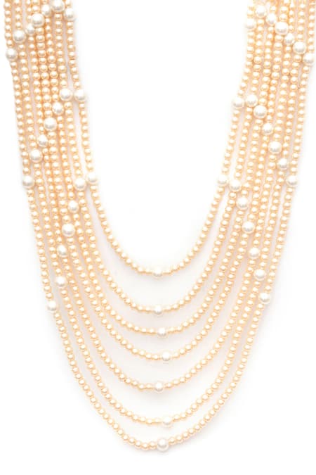 Ruby Raang White Bead Layered Necklace Online at Aza Fashions Ruby Raang_White Bead Layered Necklace _Online_at_Aza_Fashions