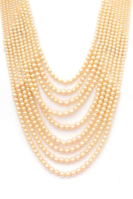 Ruby Raang Cream Handcrafted Beaded Necklace Online at Aza Fashions Ruby Raang_Cream Handcrafted Beaded Necklace _Online_at_Aza_Fashions