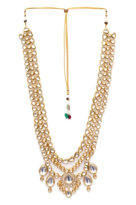 Ruby Raang_Gold Kundan Maharaja Layered Necklace _Online_at_Aza_Fashions