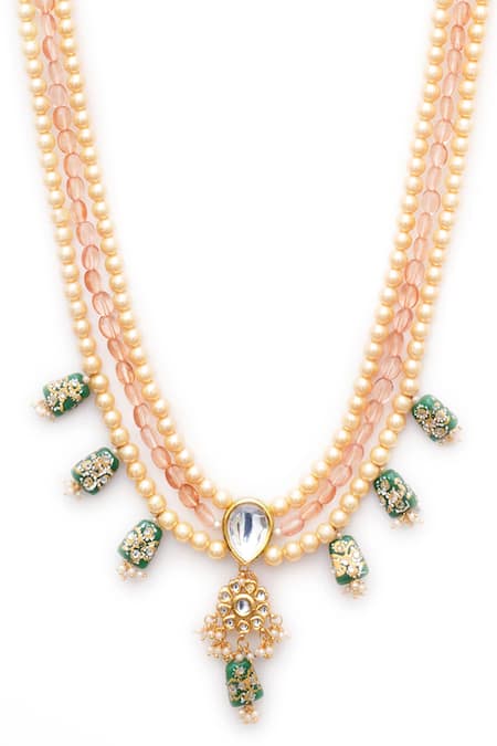 Ruby Raang Multi Color Kundan Drop Layered Necklace Online at Aza Fashions Ruby Raang_Multi Color Kundan Drop Layered Necklace _Online_at_Aza_Fashions