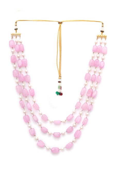 Magenta Pink Statement designer gemstone beaded necklace set at ₹2450 |  Azilaa