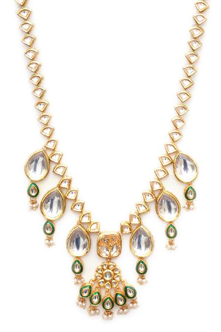 Ruby Raang White Kundan Teardrop Necklace Online at Aza Fashions Ruby Raang_White Kundan Teardrop Necklace _Online_at_Aza_Fashions