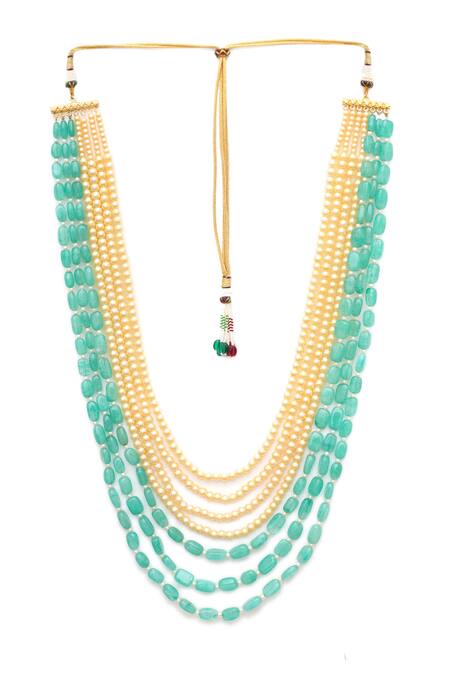 Buy Ruby Raang Green Bead And Pearl Layered Handcrafted Necklace Online at Aza Fashions Buy_Ruby Raang_Green Bead And Pearl Layered Handcrafted Necklace _Online_at_Aza_Fashions