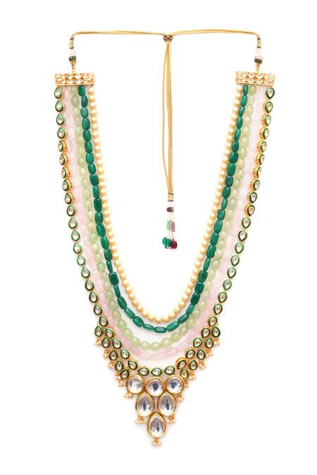 Buy_Ruby Raang_Multi Color Bead And Kundan Layered Necklace _Online_at_Aza_Fashions