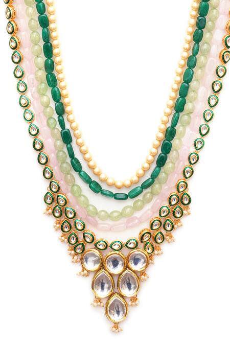 Ruby Raang_Multi Color Bead And Kundan Layered Necklace _Online_at_Aza_Fashions
