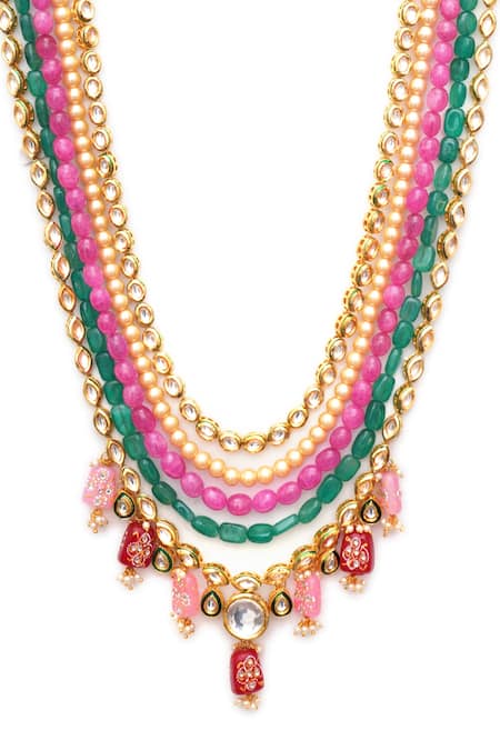 Ruby Raang Multi Color Bead And Kundan Studded Necklace Online at Aza Fashions Ruby Raang_Multi Color Bead And Kundan Studded Necklace _Online_at_Aza_Fashions