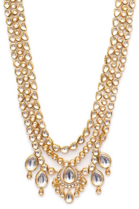 Buy_Ruby Raang_Gold Kundan Maharaja Layered Necklace _Online_at_Aza_Fashions