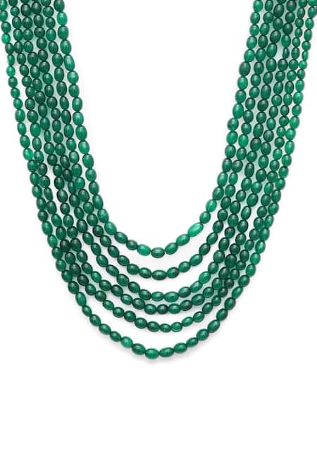 Ruby Raang Green Stone Layered Necklace Online at Aza Fashions Ruby Raang_Green Stone Layered Necklace _Online_at_Aza_Fashions
