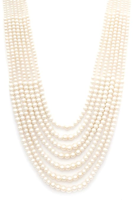Ruby Raang White Beaded Long Necklace Online at Aza Fashions Ruby Raang_White Beaded Long Necklace _Online_at_Aza_Fashions