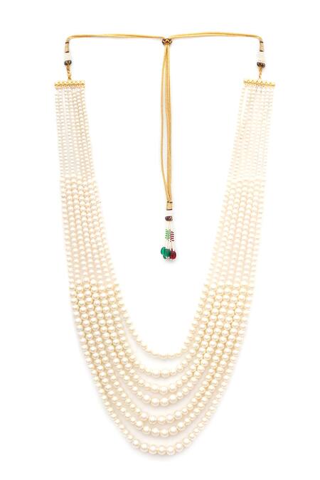Buy Ruby Raang White Bead Embellished Long Necklace Online at Aza Fashions Buy_Ruby Raang_White Bead Embellished Long Necklace _Online_at_Aza_Fashions