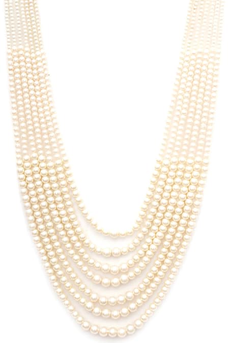 Ruby Raang White Bead Embellished Long Necklace Online at Aza Fashions Ruby Raang_White Bead Embellished Long Necklace _Online_at_Aza_Fashions
