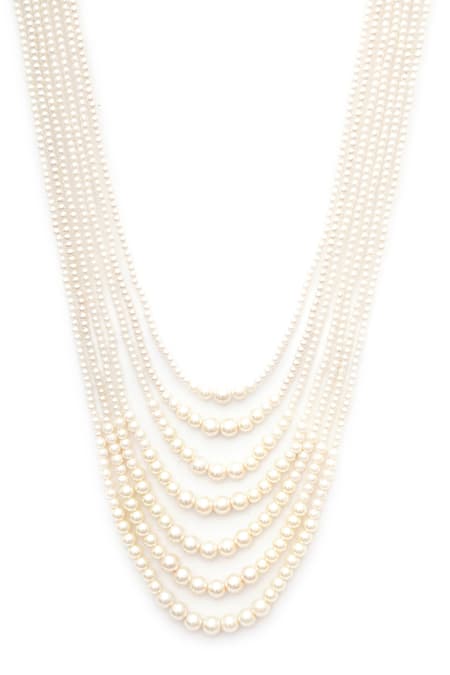 Ruby Raang White Bead Layered Necklace Online at Aza Fashions Ruby Raang_White Bead Layered Necklace _Online_at_Aza_Fashions