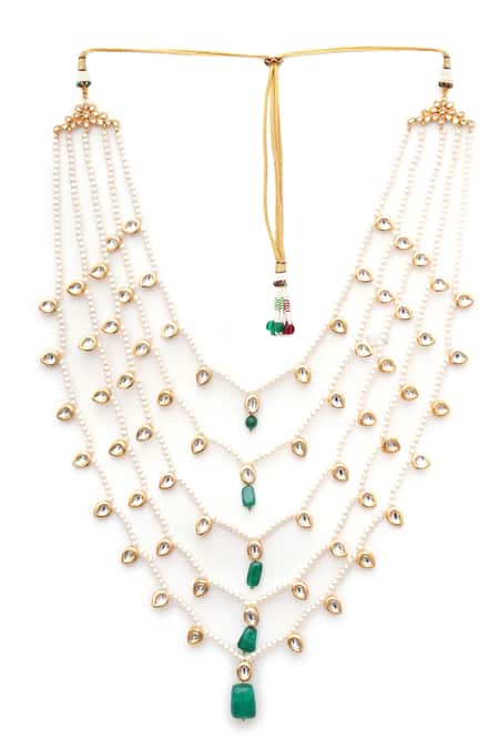 Buy Ruby Raang White Kundan And Pearl Studded Necklace Online at Aza Fashions Buy_Ruby Raang_White Kundan And Pearl Studded Necklace _Online_at_Aza_Fashions