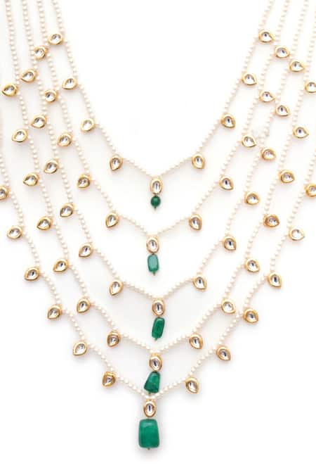 Ruby Raang White Kundan And Pearl Studded Necklace Online at Aza Fashions Ruby Raang_White Kundan And Pearl Studded Necklace _Online_at_Aza_Fashions