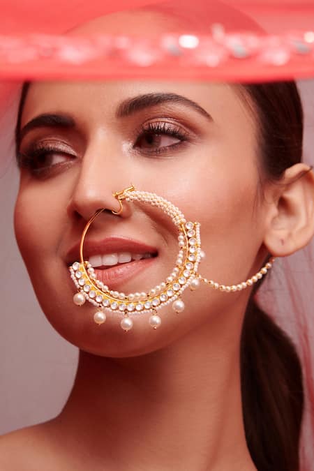 Miera Kundan And Gold Plated Nose Ring – Curio Cottage
