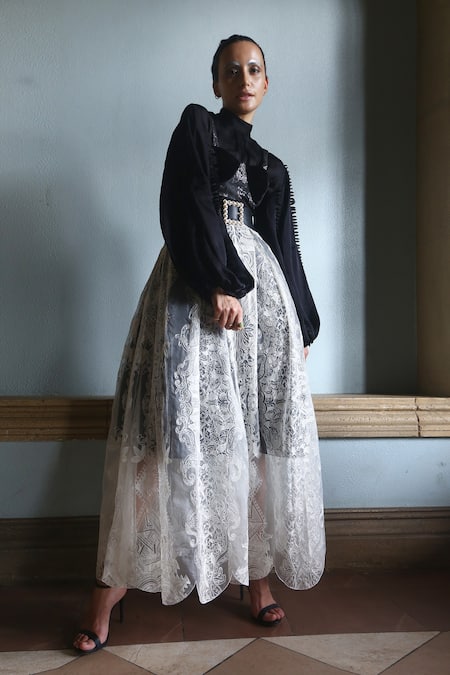 Nidhi Yasha Full Sleeve Shirt & Embroidered Skirt Set 