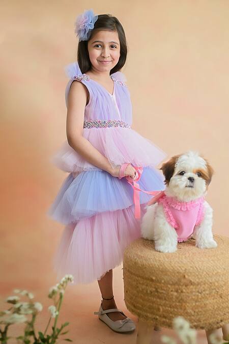 Shop PA:Paa Blue Tulle Embroidery Beads Tiered Dress at Aza Fashions Shop_PA:Paa_Blue Tulle Embroidery Beads Tiered Dress_at_Aza_Fashions