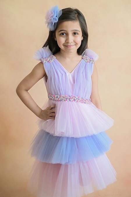 PA:Paa Blue Tulle Embroidery Beads Tiered Dress Online at Aza Fashions PA:Paa_Blue Tulle Embroidery Beads Tiered Dress_Online_at_Aza_Fashions