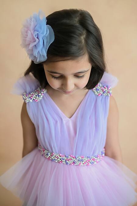 Buy PA:Paa Blue Tulle Embroidery Beads Tiered Dress Online at Aza Fashions Buy_PA:Paa_Blue Tulle Embroidery Beads Tiered Dress_Online_at_Aza_Fashions