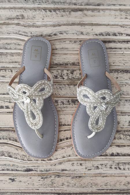 Sandalwali Grey Embroidered Farah Sandals