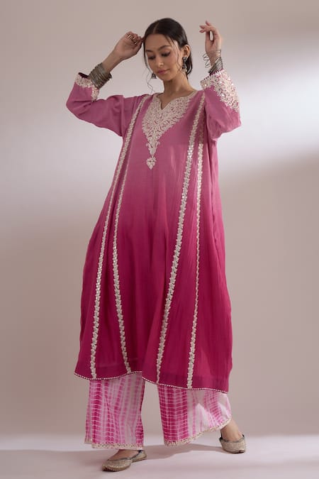 Buy Heena Kochhar Pink Chanderi Choga Sitara Embroidered Kurta And