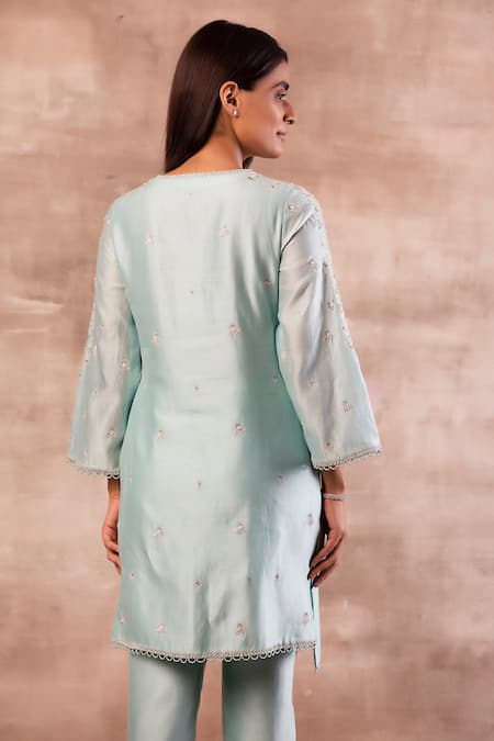 Shop Sana Barreja Blue Chanderi Silk Round Kurta Set at Aza Fashions Shop_Sana Barreja_Blue Chanderi Silk Round Kurta Set _at_Aza_Fashions
