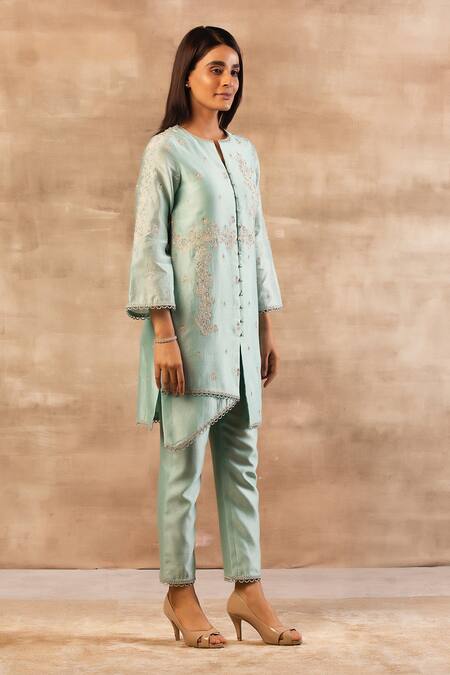 Sana Barreja Blue Chanderi Silk Round Kurta Set Online at Aza Fashions Sana Barreja_Blue Chanderi Silk Round Kurta Set _Online_at_Aza_Fashions