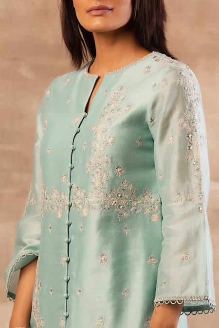 Sana Barreja Blue Chanderi Silk Round Kurta Set at Aza Fashions Sana Barreja_Blue Chanderi Silk Round Kurta Set _at_Aza_Fashions