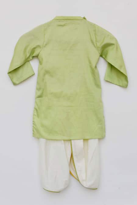 Shop_Fayon Kids_Green Cotton, Silk Embroidery Kurta And Dhoti Pant Set _Online_at_Aza_Fashions
