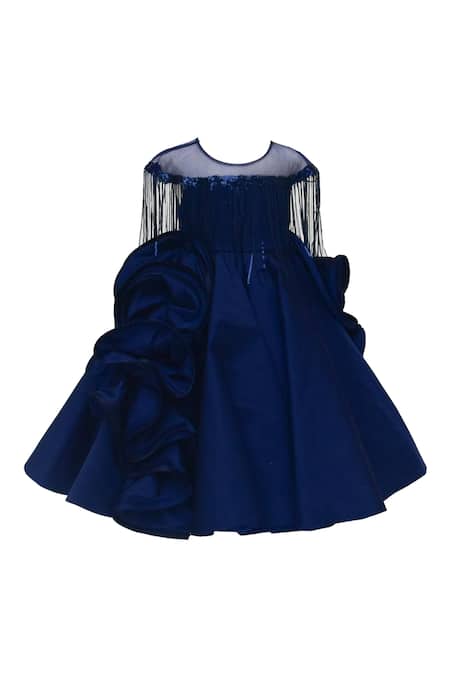 Fayon Kids Blue Silk Sequins, Ruffles Gown 