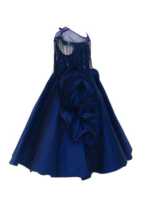 Fayon Kids_Blue Silk Sequins, Ruffles Gown _Online_at_Aza_Fashions