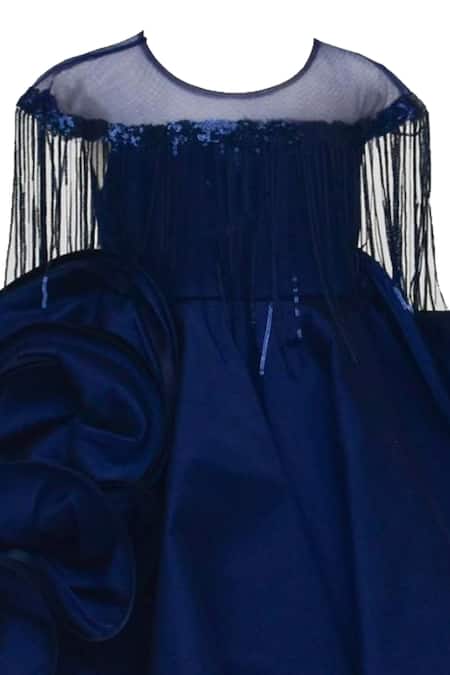Buy_Fayon Kids_Blue Silk Sequins, Ruffles Gown _Online_at_Aza_Fashions