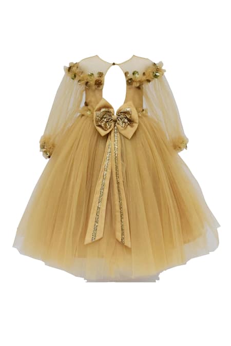 Shop_Fayon Kids_Gold Net Sequins Applique Flared Gown _Online_at_Aza_Fashions