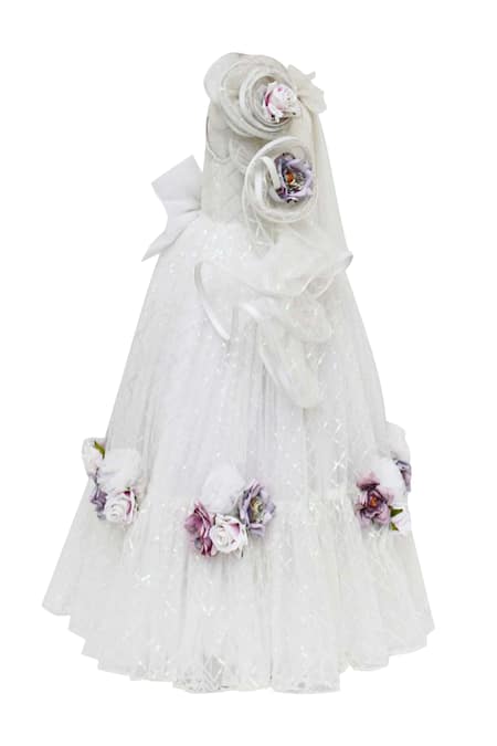 Fayon Kids_White Net Sequins, Applique Flared Gown _Online_at_Aza_Fashions