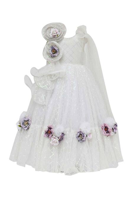 Buy_Fayon Kids_White Net Sequins, Applique Flared Gown _Online_at_Aza_Fashions