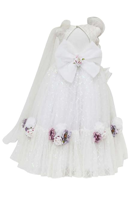 Shop_Fayon Kids_White Net Sequins, Applique Flared Gown _Online_at_Aza_Fashions
