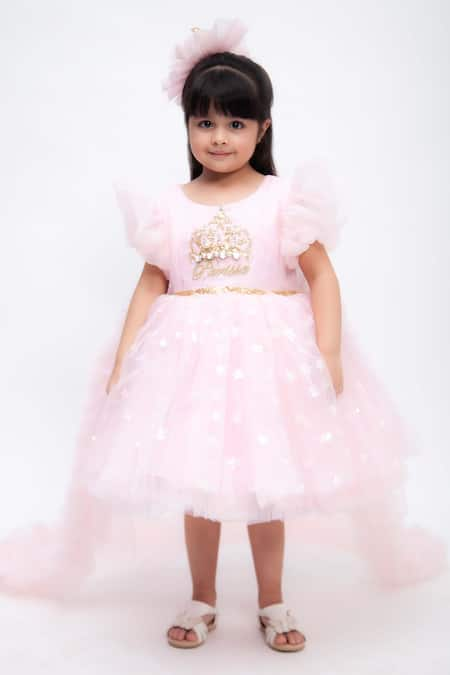 FAYON KIDS Pink Net Embellished High-low Dress 