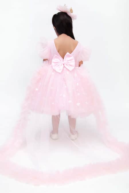 Shop_Fayon Kids_Pink Net Sequins Embellished High-low Dress _at_Aza_Fashions