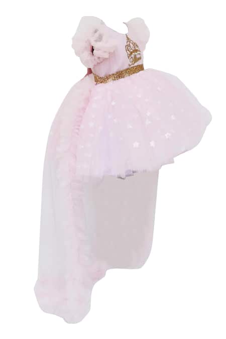 Fayon Kids_Pink Net Sequins Embellished High-low Dress _Online_at_Aza_Fashions