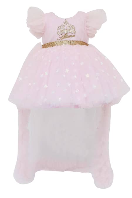 Buy_Fayon Kids_Pink Net Sequins Embellished High-low Dress _Online_at_Aza_Fashions