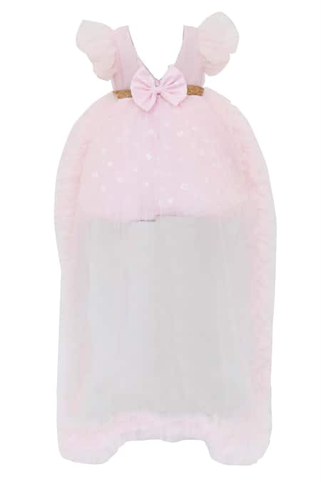 Shop_Fayon Kids_Pink Net Sequins Embellished High-low Dress _Online_at_Aza_Fashions