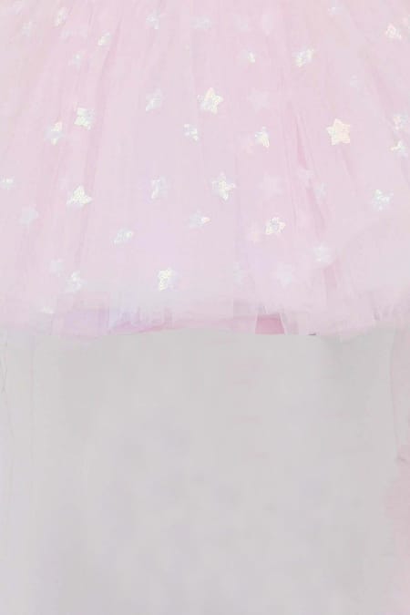 Fayon Kids_Pink Net Sequins Embellished High-low Dress _at_Aza_Fashions