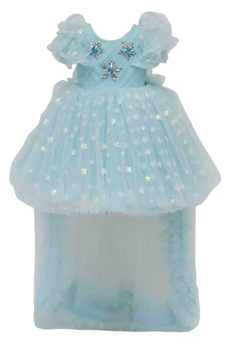 Buy_Fayon Kids_Blue Net Rhinestones Embellished High-low Dress _Online_at_Aza_Fashions