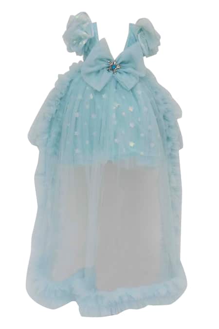 Shop_Fayon Kids_Blue Net Rhinestones Embellished High-low Dress _Online_at_Aza_Fashions