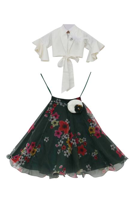 Fayon Kids_Green Cotton, Silk, Organza Printed Lehenga Set _Online_at_Aza_Fashions