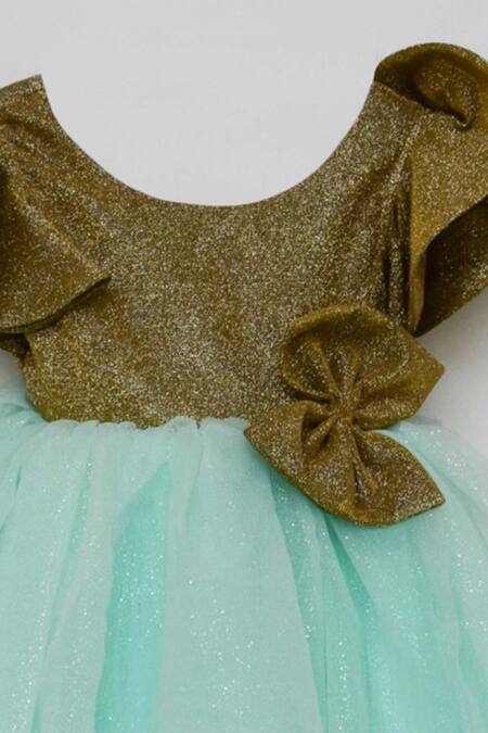 Fayon Kids_Blue Net Bows Colorblock Dress _Online_at_Aza_Fashions