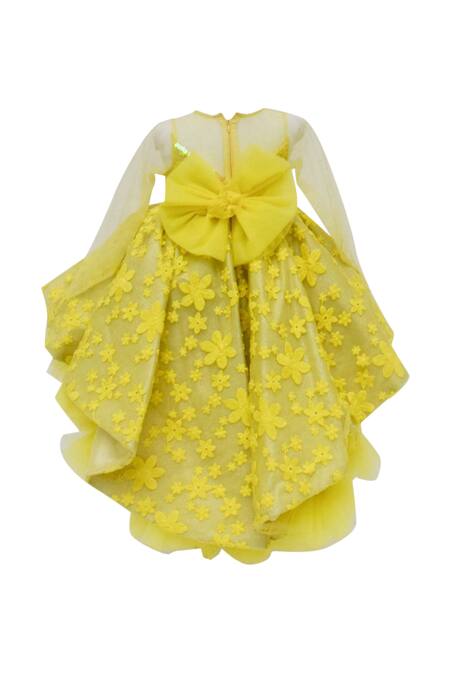 Buy_Fayon Kids_Yellow Net Applique Embroidered High-low Gown _Online_at_Aza_Fashions