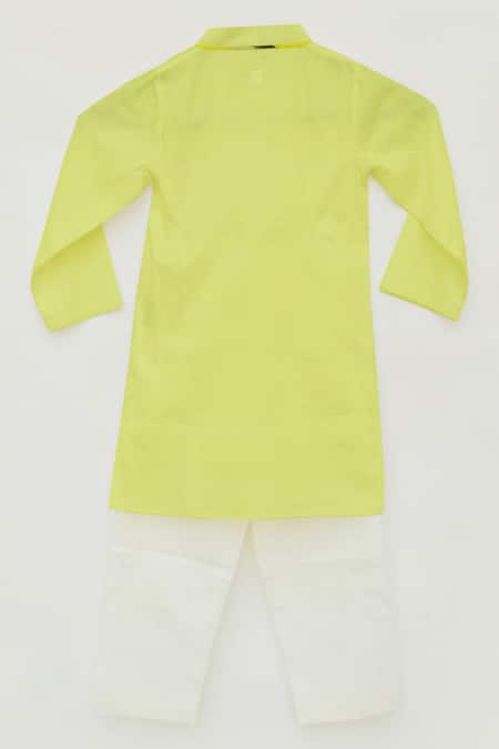 Shop_Fayon Kids_Yellow Cotton, Silk Printed Kurta Set _at_Aza_Fashions