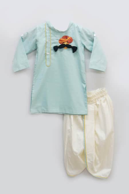 Fayon Kids_Blue Cotton Printed Kurta And Dhoti Pant Set _Online_at_Aza_Fashions